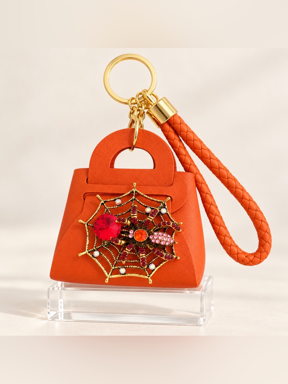 One-of-a-Kind Orange Spiderweb Brooch Purse Charm